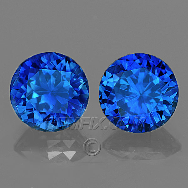 Matched Pair of Round Natural Blue Sapphires Modified Brilliant Cut 1